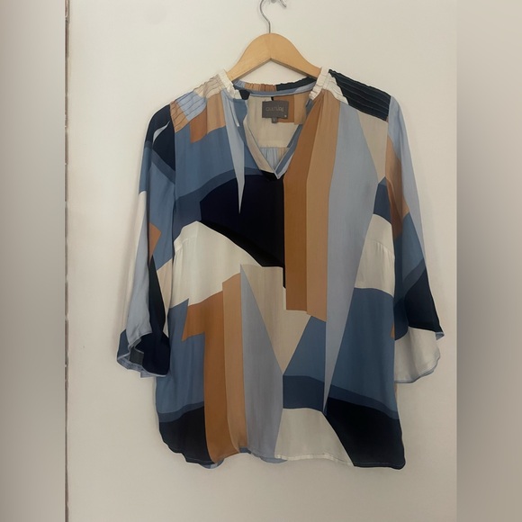 Culture Abstract Print Blouse | Size Large Abstract Blue - Picture 5 of 8